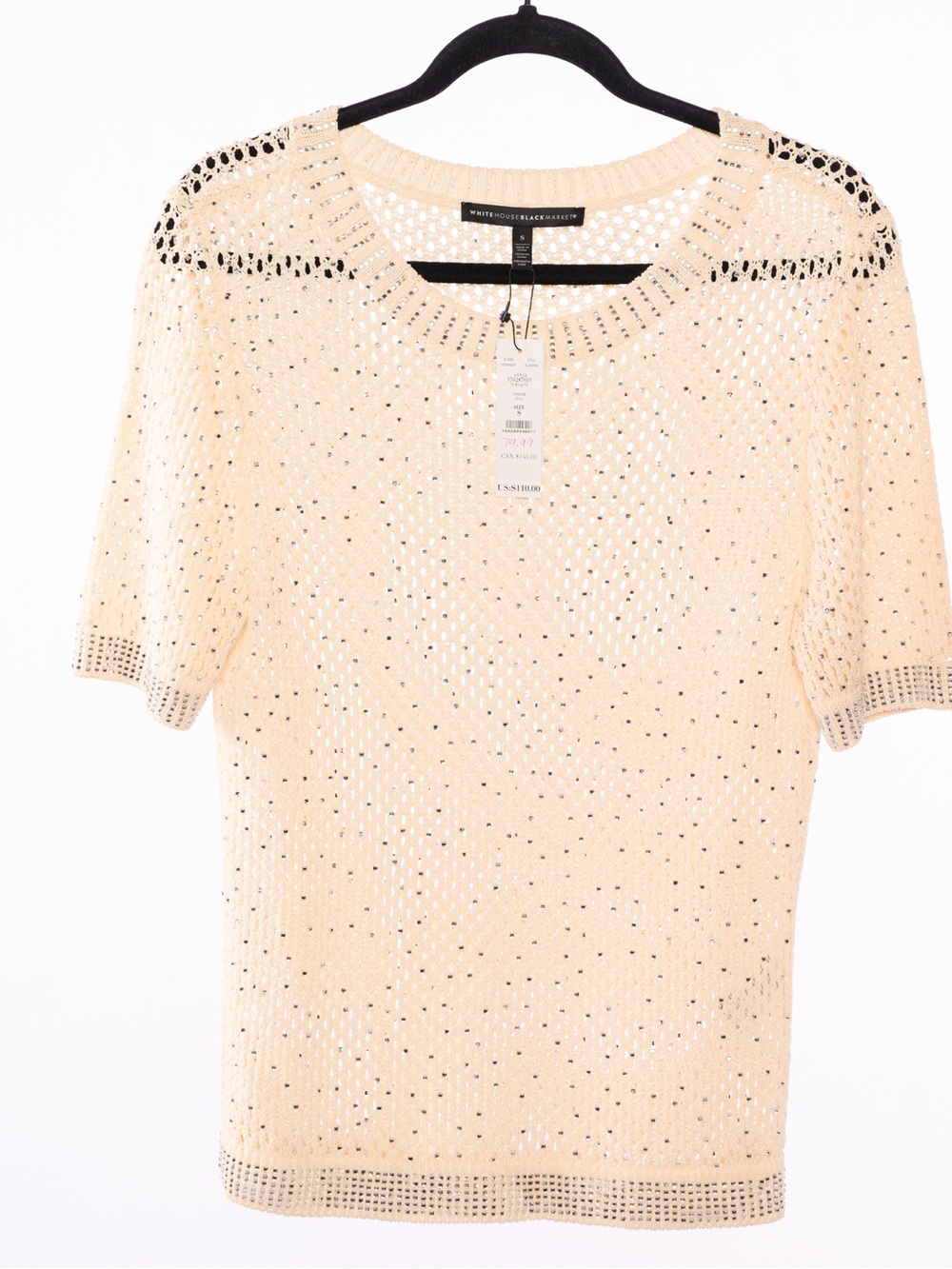 White House Black Market Cream Openwork Short Sleeve Top